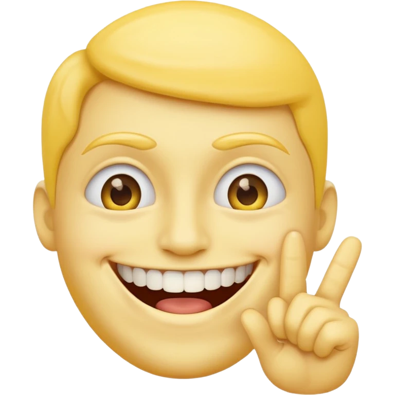 Emoji tête jaune avec un sourire et le doigt à moitié devant les dents  emoji
