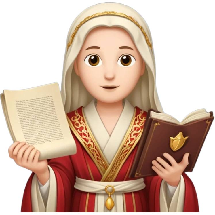 Elegant noble in long robes with tall hat, holding a scroll of orders. emoji