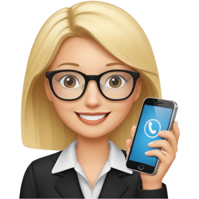 Blonde marketing agent with phone and glasses emoji