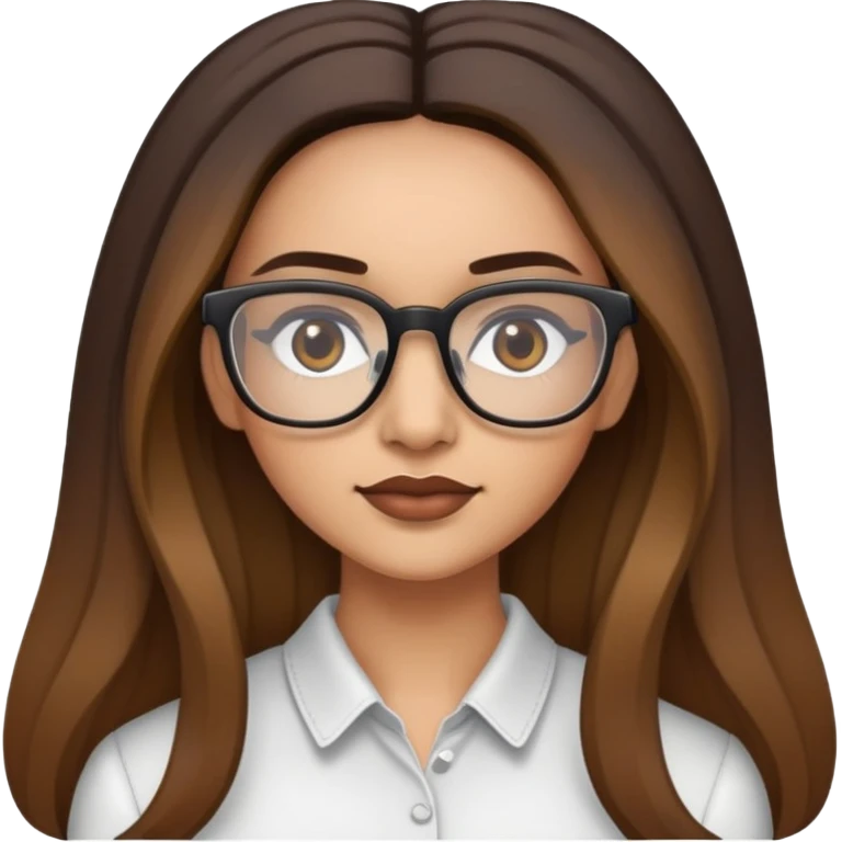 Light skinned Woman with dark roots brown  balayaged long hair and quadratic thin glasses emoji