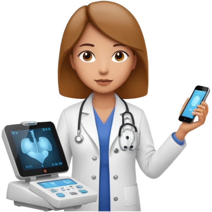 female doctor working an ultrasound machine emoji