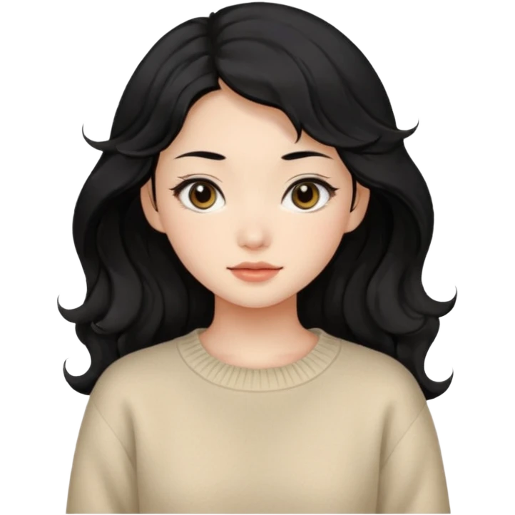 Beautiful girl,Black hair, wavy long hair,Black eyes,Chinese, beige sweater  emoji