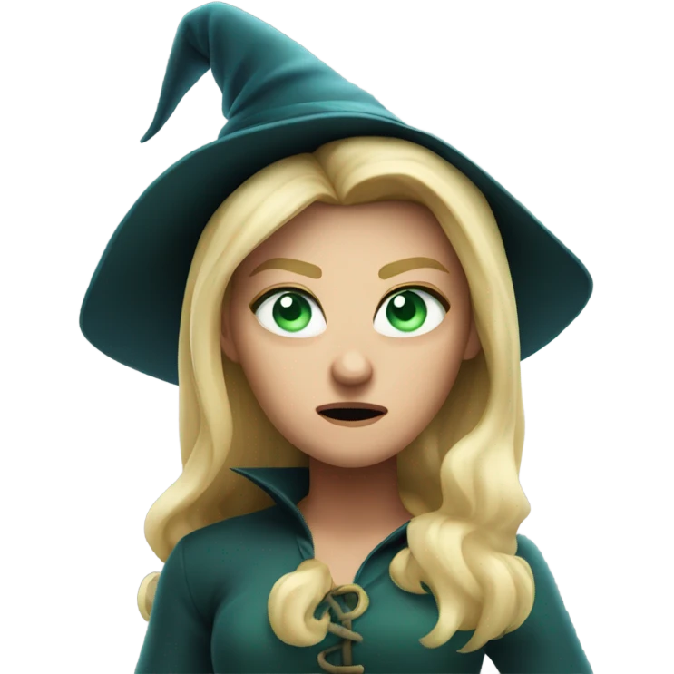 Angry Blonde witch with green blue eyes hat angry emoji