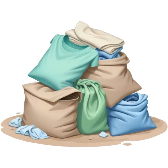 Dirty pile of laundry with green pastel blue pastel and beige colours on the ground  emoji