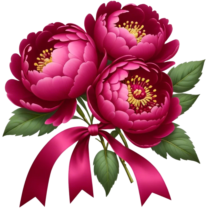 peonies in Persian red color tied with silk aesthetic ribbon of powder raspberry color in glamour vintage theme emoji