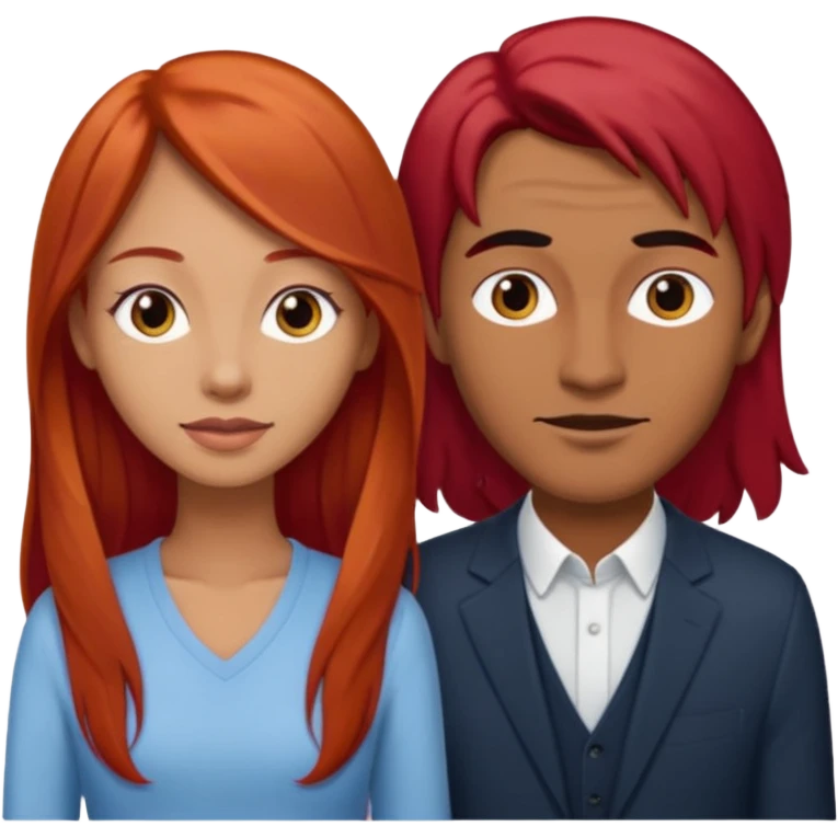 Mujer flaca con cabello largo color rojo color de piel media, hombre de color medio moreno con cabello color negro, flaco emoji