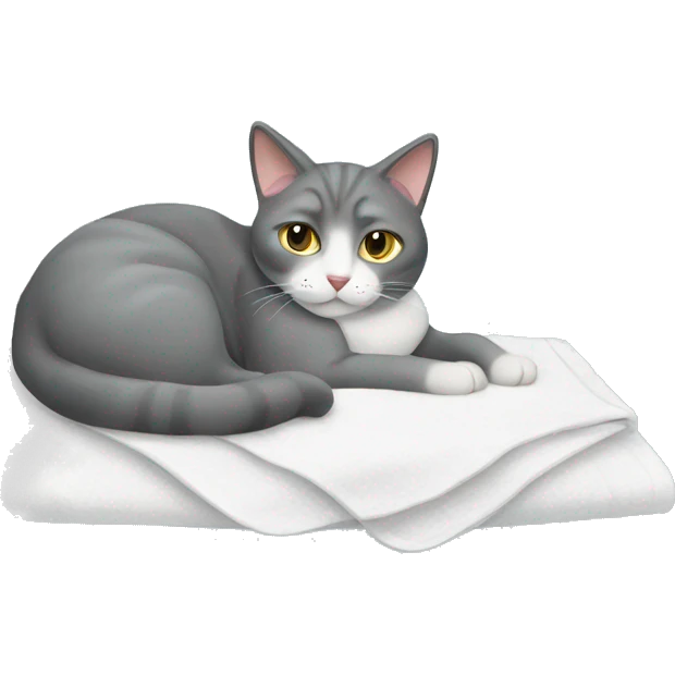 Grey Cat resting on a white blanket emoji