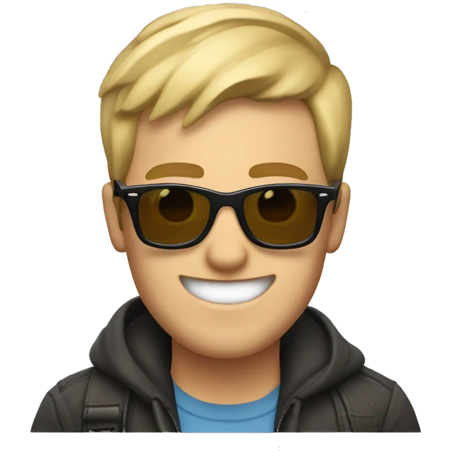 a guy with short blond hair, thick brow, grinning, with rayban wayfarer emoji