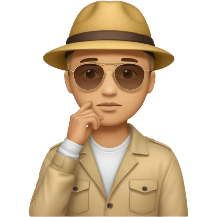 light skin man pensative, con la mano en el menton full body emoji