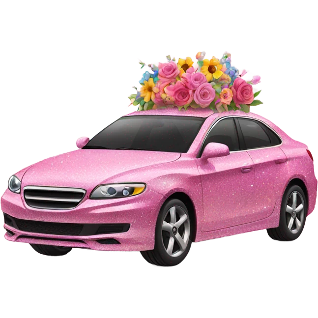 Pink car with glitter and decorated flowers  emoji