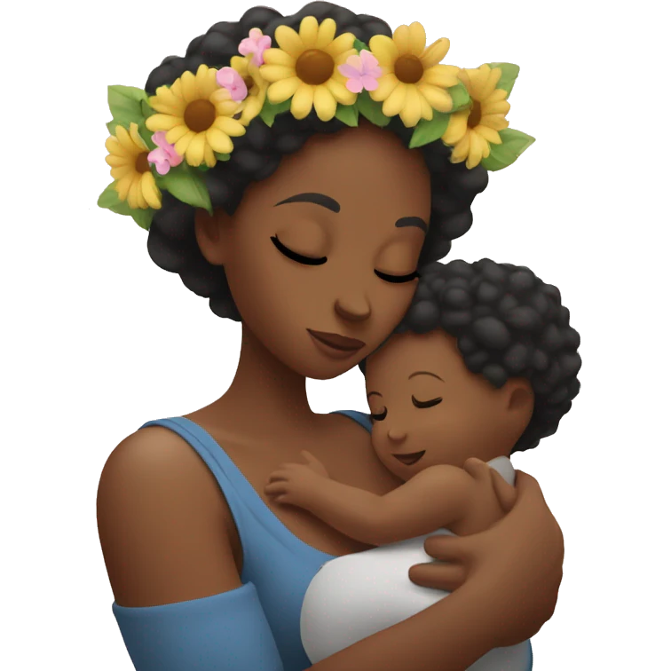 Black mother breastfeeding baby with a flower crown on mothers headää emoji