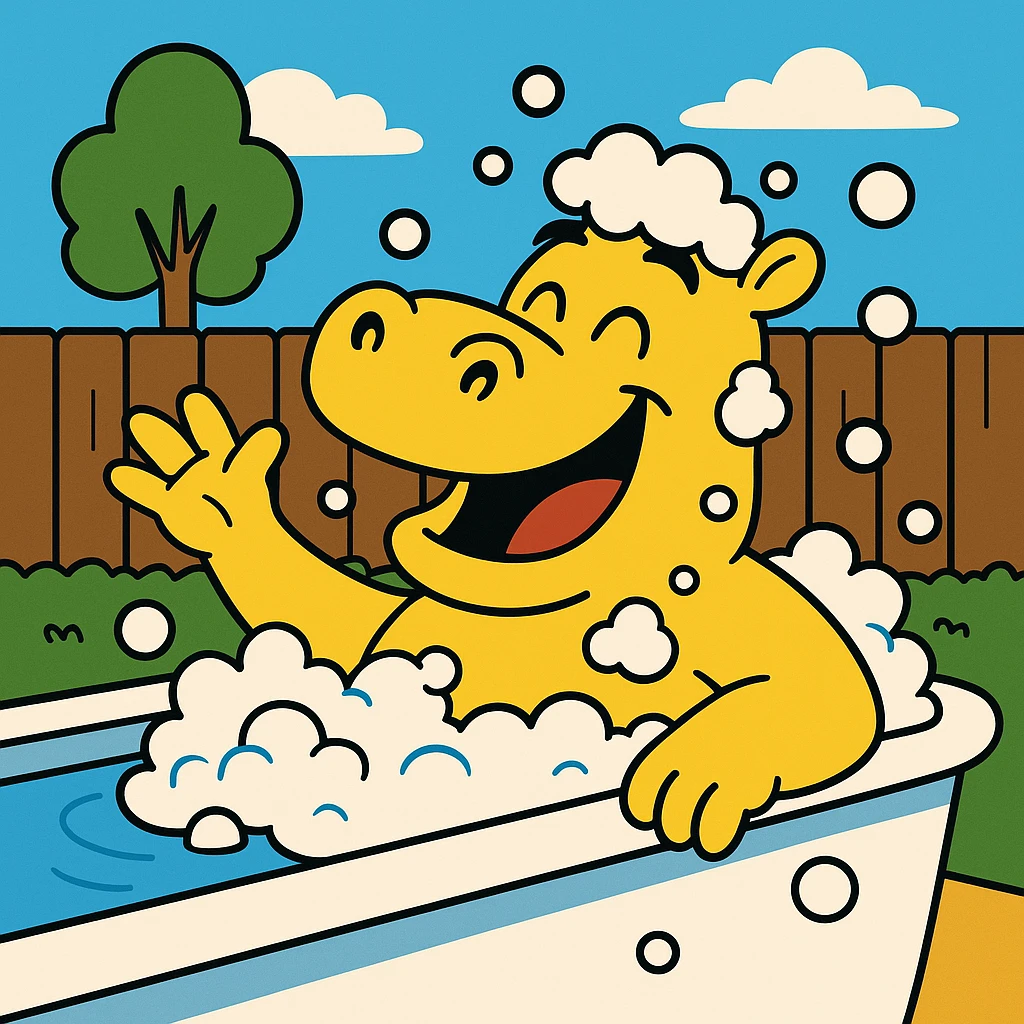 happy hippo with bubbles in bathtub emoji
