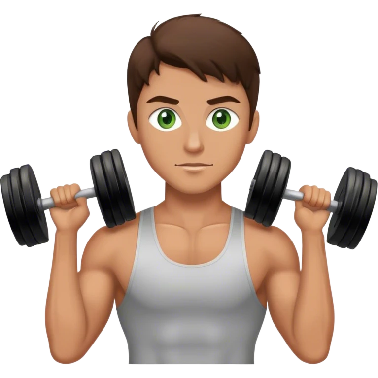 gym guy with brunette hair green eyes and tan skin emoji