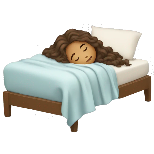 Girl with wavy brown hair sleep under the blanket emoji