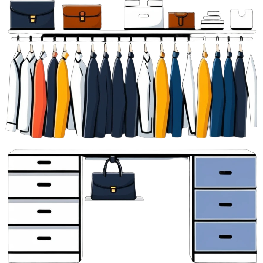 Simple closet with organized professional outfits, work wardrobe planning emoji