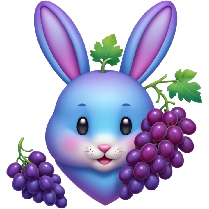 Fade from blue to purple heart emoji with bunny ears and vinegrape emoji