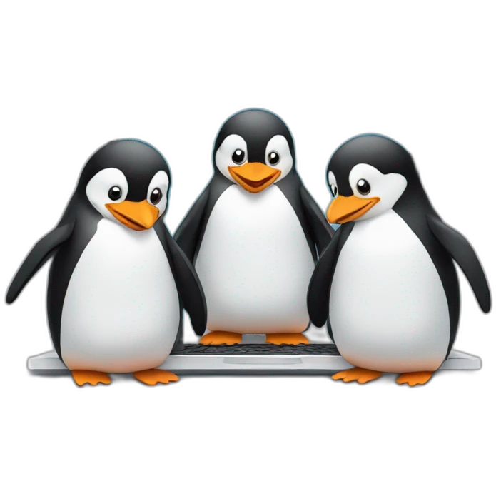 3 penguins with laptops emoji