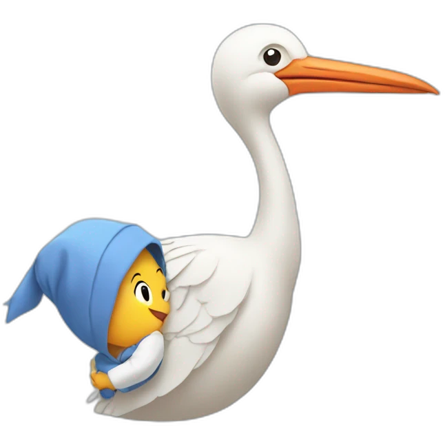 stork delivering baby boy in fabric held in its beak emoji