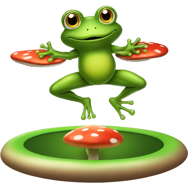 Frog jumping on mushroom trampoline emoji