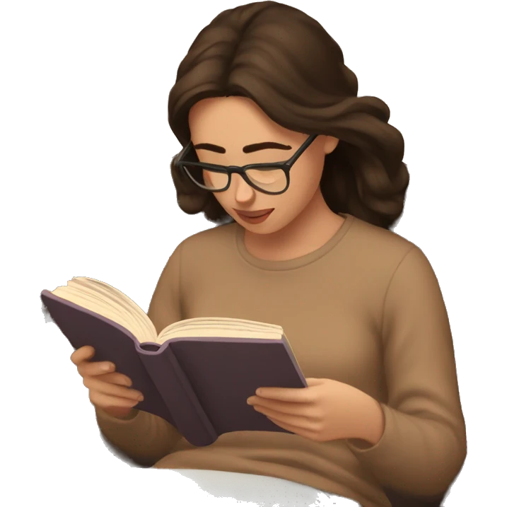 brunette reading a book cozy aesthetic emoji