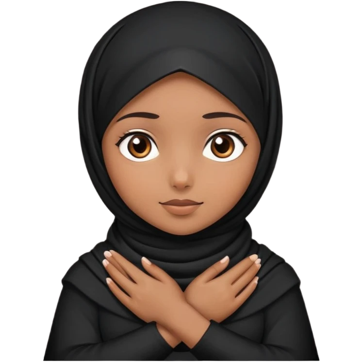 A girl with brown skin brown eyes, black hijab with her ands crossed around her neck emoji
