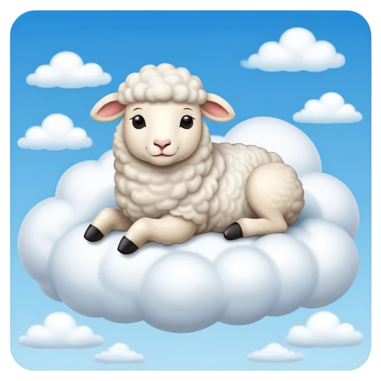 A fluffy sheep resting on a puffy white cloud in the sky emoji