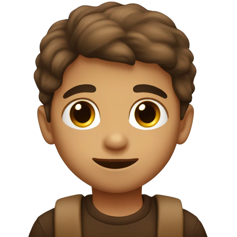 niño con pelo marron oscuros, ojos marrones y sonr emoji