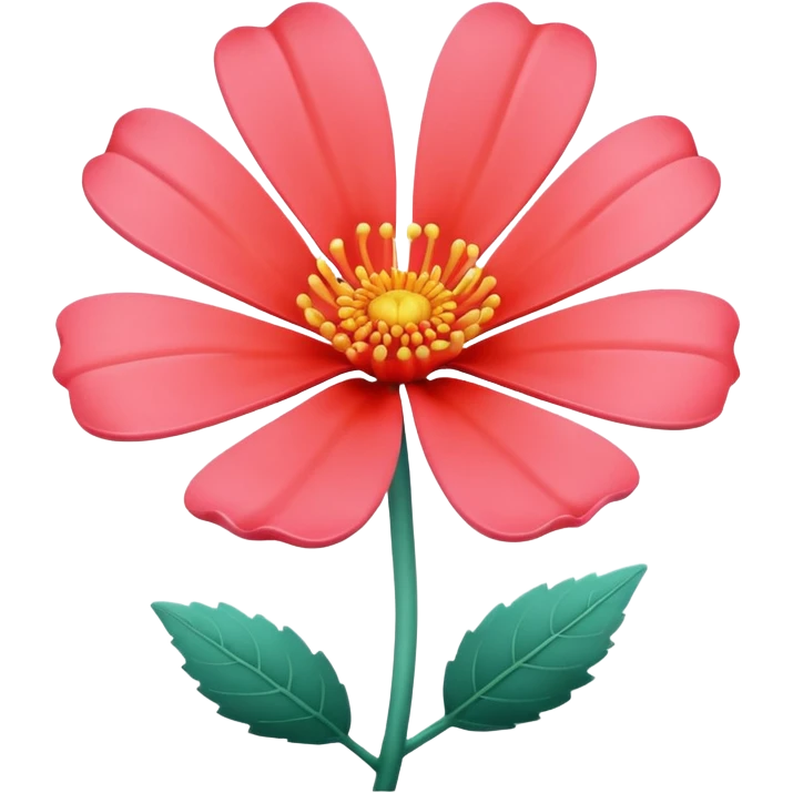 Still life realistic 3D rendering bright coral pink flower emoji