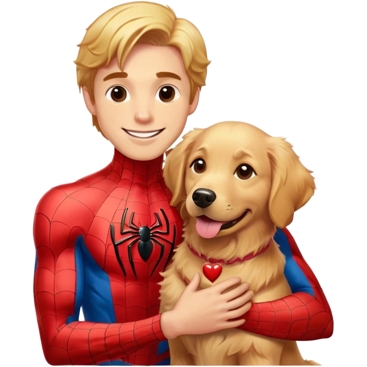 Spider-Man with his Golden Retriever wishing everybody a happy Valentine’s Day emoji