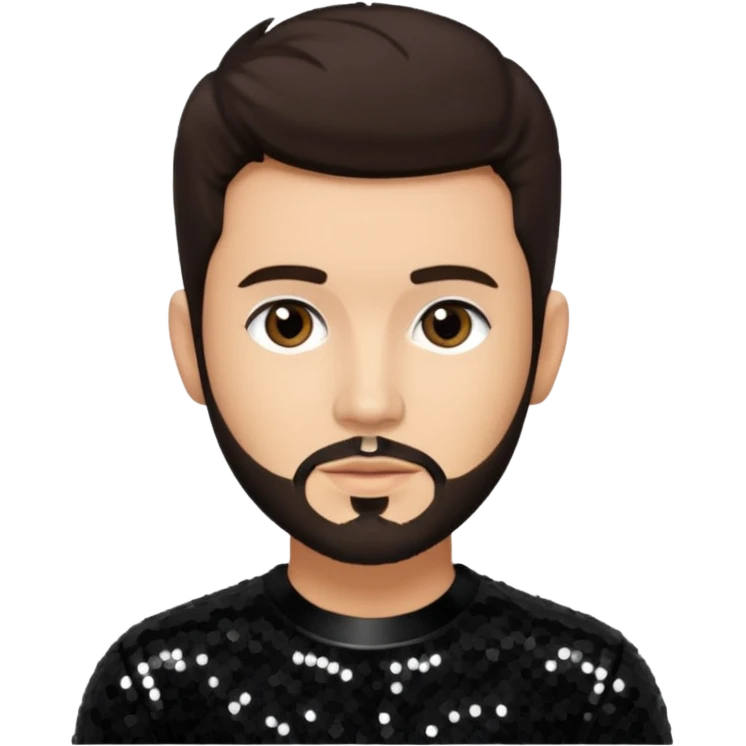Frankie Zulferino, Pop Singer (b.1990) with dark brown hair and short beard, black sequin outfit, light tan skin emoji