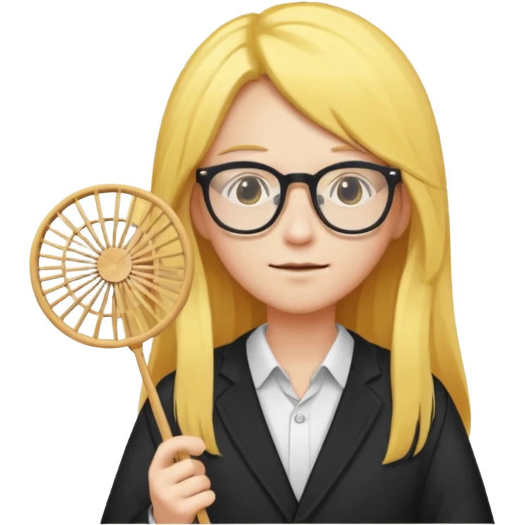 long yellow haired folding fan holder with glasses emoji