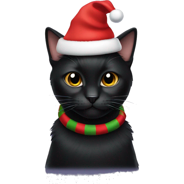 black cat wearing christmas hat emoji