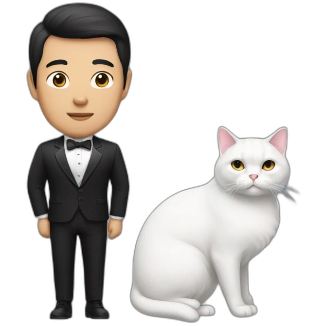 Heavy Asian Man with tuxedo cat emoji
