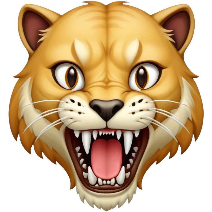 saber-toothed cat with gigantic canine teeth four times longer than its entire body, extremely exaggerated fangs emoji
