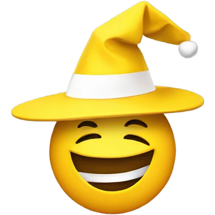 Yellow emoji with a paper hat smiling very big emoji