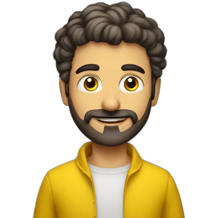 Armenian men with the yellow clothes reading book and looking at camera and smiling  emoji