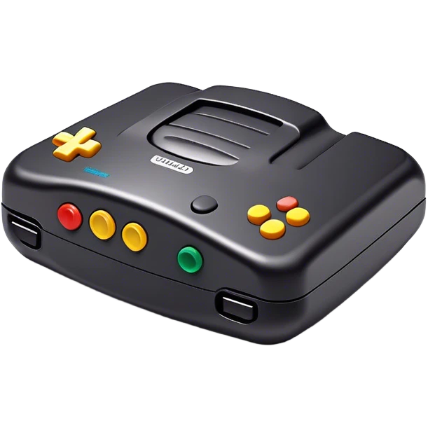 Clash of Clans aesthetic: Cinematic Playful Nintendo 64 Console Portrait Emoji, rendered in a 3D vector-style similar to standard emojis with minimal shading and bold, simplified shapes. A compact, distinct form with signature details, softly glowing with a nostalgic gaming charm. Simplified yet unmistakably iconic, highly detailed and consistent, glowing with a soft radiance and high shine. Stylized with a touch of retro gaming magic and a soft glowing outline, capturing the essence of a beloved gaming relic with a friendly, playful manner! emoji