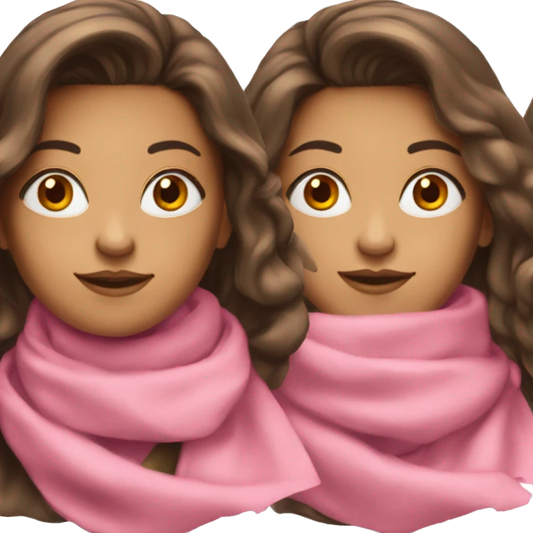 brunette girl with a pink scarf and a blowout emoji