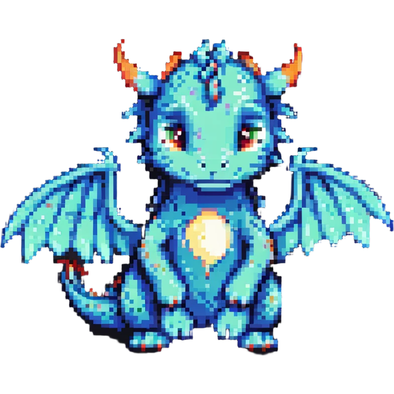 pixel art dragon with tiny wings, cute and expressive emoji