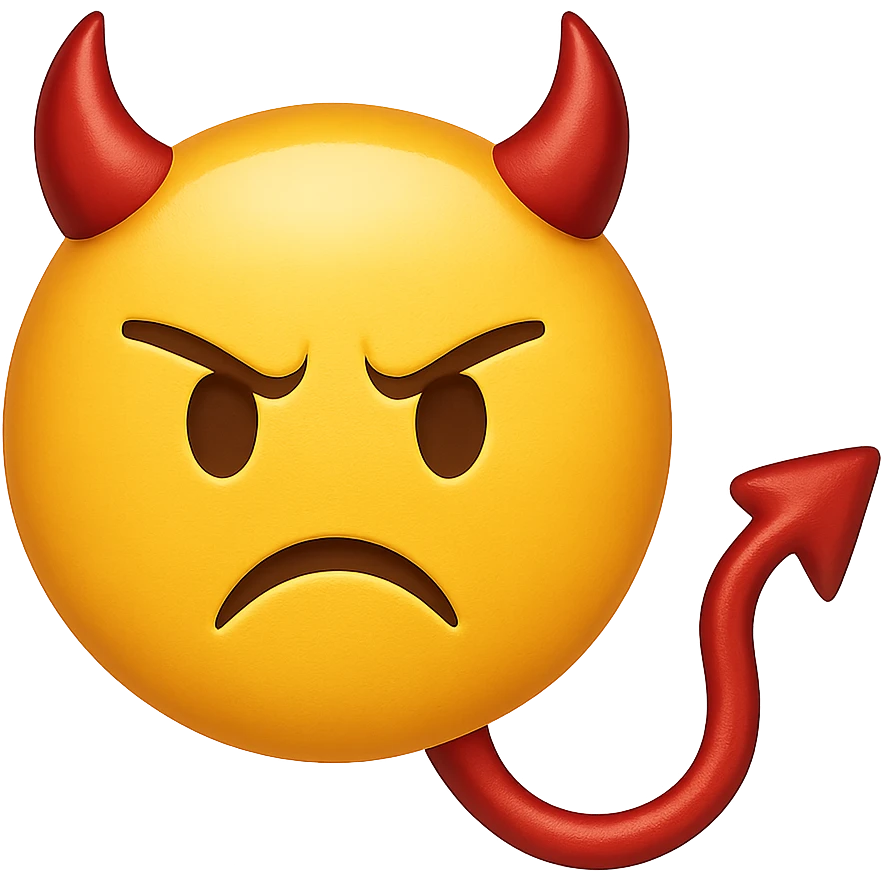 yellow face with red devil tail emoji, digital illustration emoji