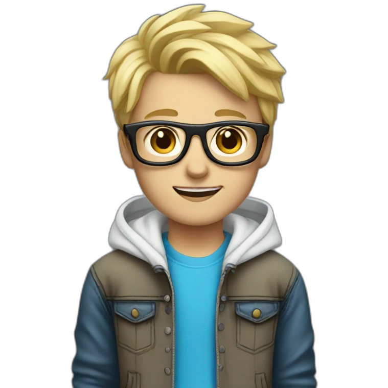 Blond boy with blue glasses and Black shoes and a white hoodie and jeans emoji