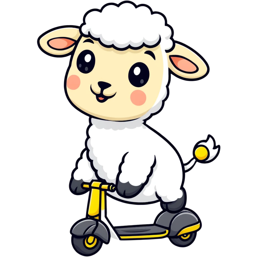 cartoon sheep on a scooter emoji