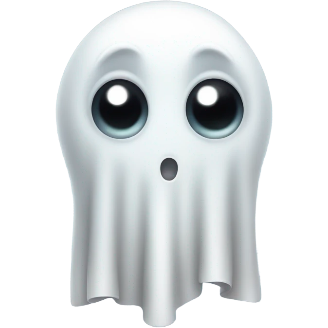 Small cute white ghost with big eyes and a straight mouth between emoji