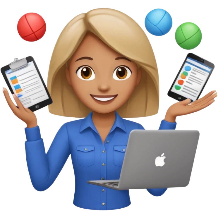female digital marketer juggling all the responsibilities emoji