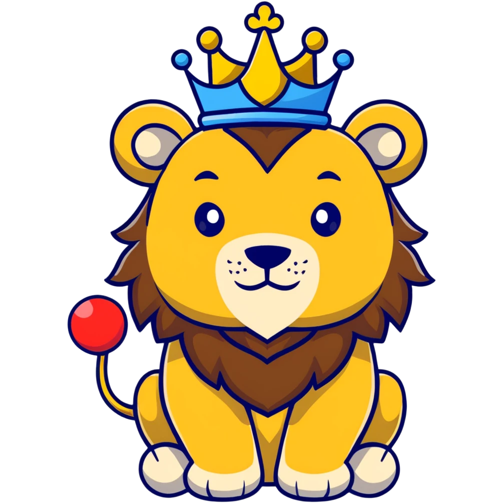 brave lion wearing a golden crown with blue hearts in New York City emoji