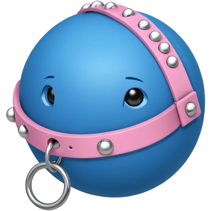 Blue ball for the gag on a ball gag device with a white  collar holding the gag with  pink  studs emoji