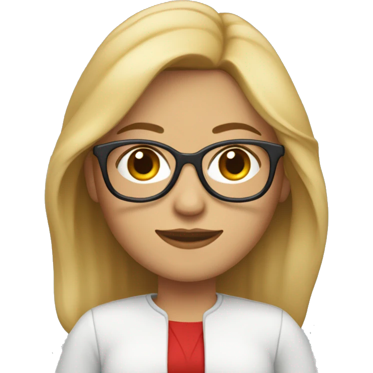 mujer, cabello rubio y lentes y abrigo rojo emoji