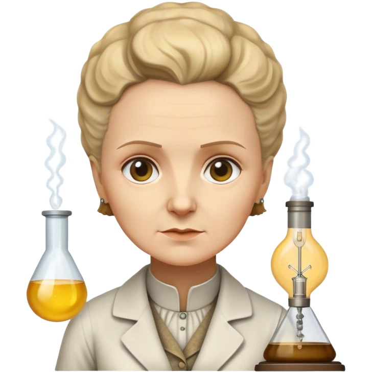 Cinematic Realistic Marie Curie Portrait Emoji, depicted as a pioneering scientist with a determined gaze in period attire, rendered with detailed textures and soft intellectual lighting that captures her groundbreaking legacy. emoji