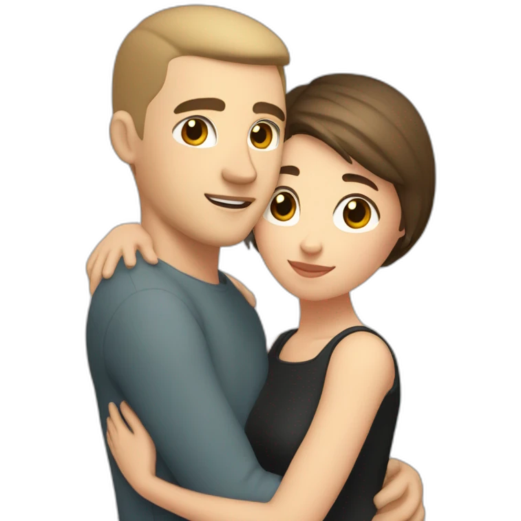 white skin Boyfriend with a dark blonde buzzcut and short dark brown hair girlfriend hugging emoji