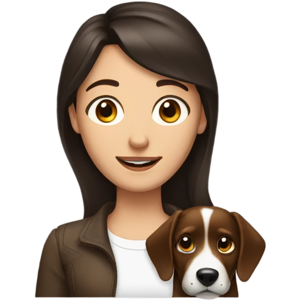 A brunette woman with an brunette man with dog emoji